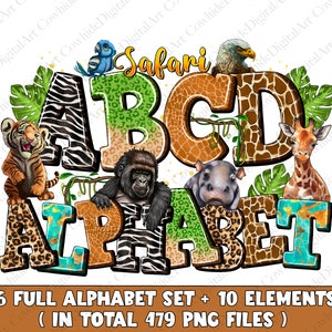 Safari Zoo Doodle Alphabet Bundle PNG , Safari Zoo PNG Letters, Numbers & Accessories, Safari Sublimation Design, Safari Font, Safari Png