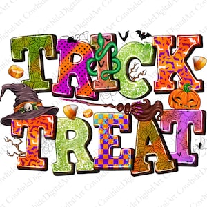 Trick or treat png sublimation design download, Happy Halloween png, Halloween png, spooky vibes png, sublimate designs download