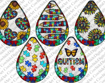 Autism Awareness Teardrop Png,Autism Day Teardrop,Autism Png Sublimation Design,Earrings Teardrop Bundle Png,Autism Teardrop Earrings Png