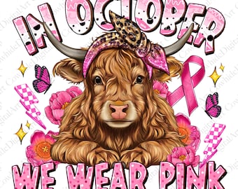 Pink Cow Breast Cancer Awareness PNG, Sublimation Design (Digital Download)