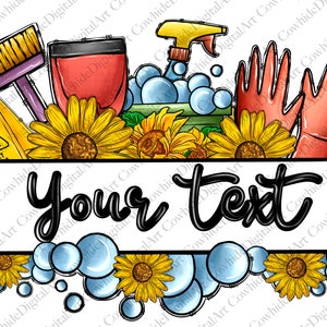 Customize cleaning name png sublimation design download, Split monogram cleaning tool png, Housekeeper png, sublimate designs download