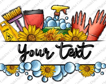 Customize cleaning name png sublimation design download, Split monogram cleaning tool png, Housekeeper png, sublimate designs download