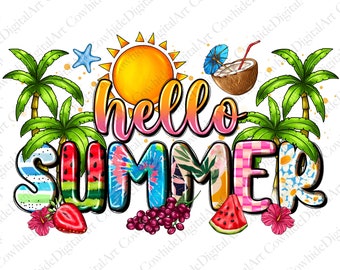 Hello Summer PNG, Palm Trees Design (Digital Download)