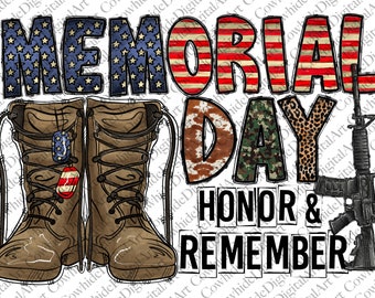 Memorial Day Honor & Remember PNG - American Flag, Army Boots (Digital Download)
