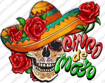 Cinco de Mayo Skull Sombrero PNG Sublimation Design (Digital Download)