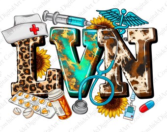 LVN Nurse PNG, Leopard Print, Cowhide, Sublimation Design (Digital Download)