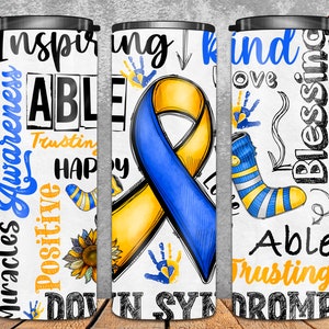 Down-syndrom Bewusstsein Typografie 20oz skinny becher png Sublimationsdesign Download, Down-syndrom Bewusstsein png, sublimieren Download
