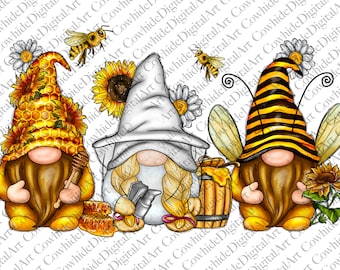 Pszczoła Słonecznik Gnomes PNG, Western Sublimation Design (Pobranie cyfrowe)