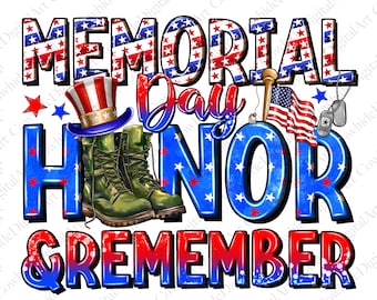 Memorial Day Honor & Remember PNG, American Flag, Sublimation Design (Digital Download)
