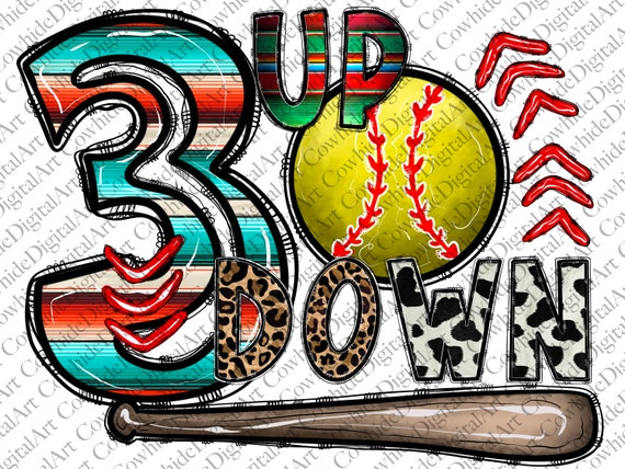 3 Up 3 Down PNG, Softball png Design, Western, Sport Png, Game Day Png, Softball, Cowhide,Softball Digital Download, Sublimation Design