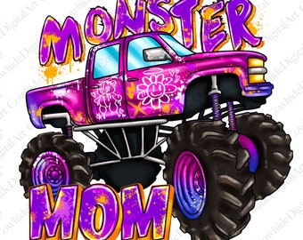 Hand Drawn Mom Monster Truck PNG, Sublimate Design (Digital Download)