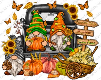 Fall Gnomes Truck PNG, Pumpkin Patch Hayrides, Sublimation Design (Digital Download)