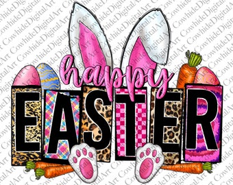 Happy Easter Bunny PNG: Western Sublimation Design (Digital Download)