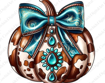 Coquette Cowhide Pumpkin PNG, Autumn Sublimation Design (Digital Download)