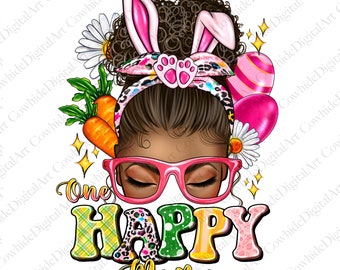One Hoppy Mama Easter PNG, Afro Messy Bun Sublimation (Digital Download)