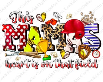 Baseball Mom Design, Heart on Field, Transparent PNG (Digital File)
