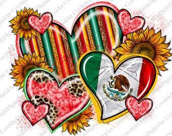 Mexican Flag Heart PNG, Sunflower Sublimation Design (Digital Download)