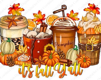 Herbst Kaffee Getränke PNG, Herbst Sublimation Design (Digitaler Download)
