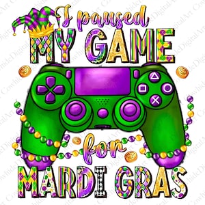 Mardi Gras Gamer PNG, Carnival Sublimation Design (Digital Download)