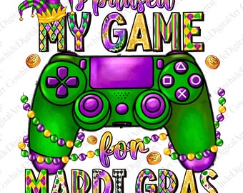 Mardi Gras Gamer PNG, Carnival Sublimation Design (Digital Download)