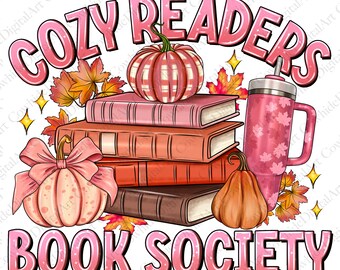 Cozy Readers Book Society PNG: Fall Sublimation Design (Digital Download)
