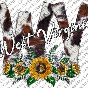 Cowhide WV Sunflower Design: West Virginia PNG (Digital Download) image 1