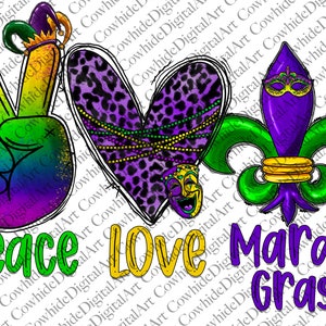 Peace Love Mardi Gras PNG: Louisiana Sublimation Design (Digital Download)