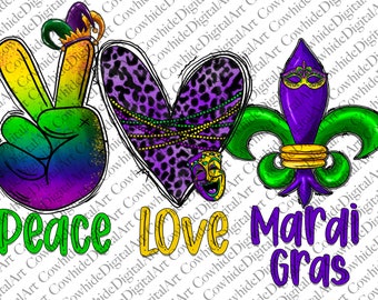 Paz Amor Mardi Gras PNG: Design de Sublimação da Louisiana (Download Digital)