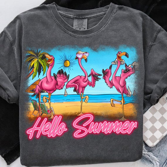 Hello Summer Flamingo PNG: Vintage Beach Design (Digital Download)