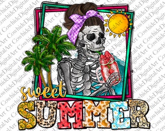 Sweet summer skeleton png sublimation design download, summer messy bun skeleton png, summer mom png, sweet summer,sublimate design download