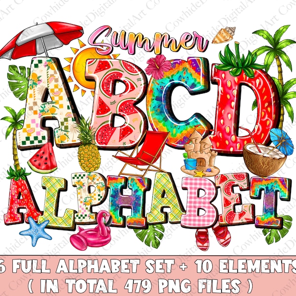 Summer Doodle Alphabet Bundle, Summer Life PNG Letters, Sublimation Design, Summer Png, Summer Alphabet, Summer Font, Beach,Digital Download