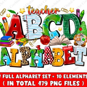 Paquete de archivos PNG del alfabeto del maestro, letras PNG del día del maestro, letras PNG del maestro, descarga de diseños sublimados