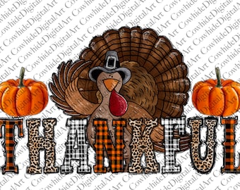 Thankful Turkey Thanksgiving PNG: Fall Sublimation Design (Digital Download)