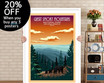 Plakat Parku Narodowego Smoky Mountains | Sztuka podróżnicza w stylu retro