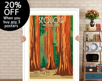 Póster del Parque Nacional Sequoia: Impresión artística retro para viajes