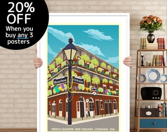New Orleans Travel Poster: Mardi Gras French Quarter Print