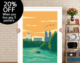 Central Park Retro Travel Poster: Manhattan NYC Wall Art