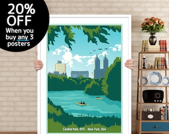 Central Park NYC Poster - Retro Style New York Wall Art