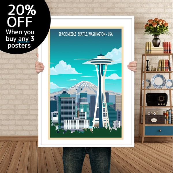 Seattle Poster | Seattle Retro Print | Seattle Washington  | Space Needle