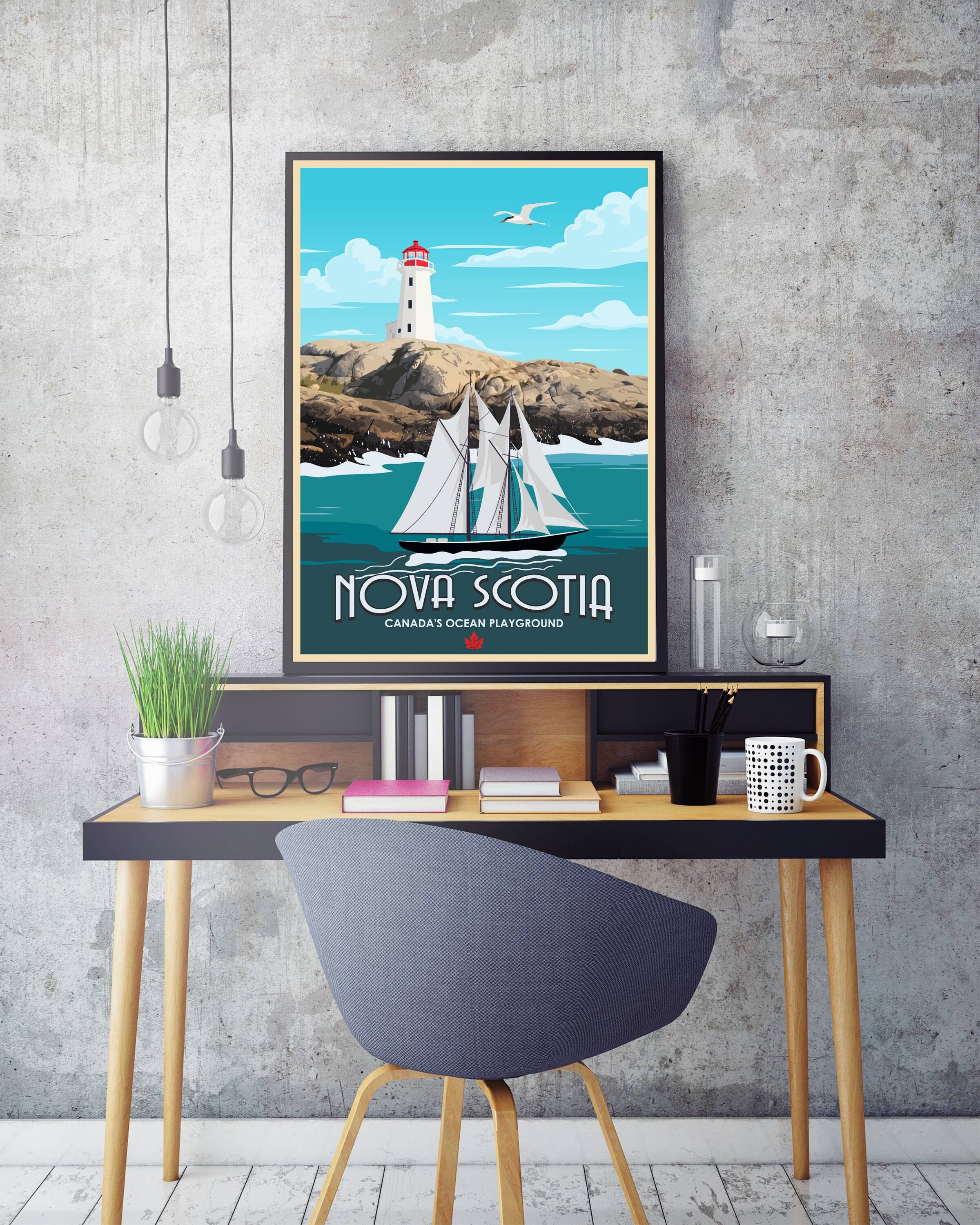 Nova Scotia Poster Nova Scotia Canada Print Retro Travel Etsy