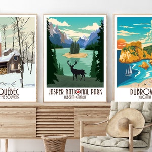 Póster del Parque Nacional Jasper: Impresión retro de viajes a Canadá