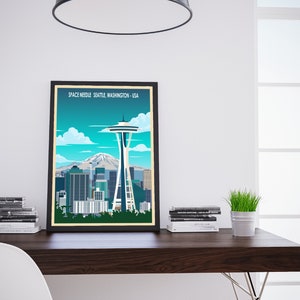 Seattle Poster – Space Needle , Washington Retro Travel Print image 10