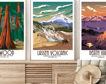 Affiche du parc volcanique de Lassen | Impression du parc Lassen | Lassen Park Californie | Art mural