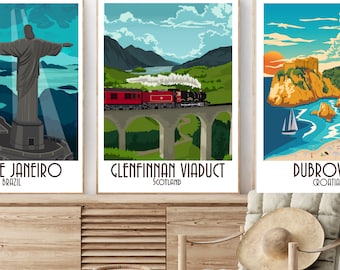 Scottish Highlands Travel Poster: Glenfinnan Viaduct Steam Train