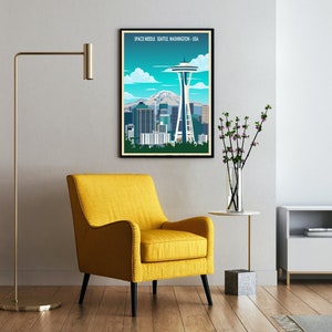Seattle Poster – Space Needle , Washington Retro Travel Print image 4