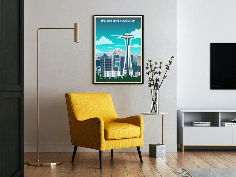 Seattle Poster – Space Needle , Washington Retro Travel Print image 4
