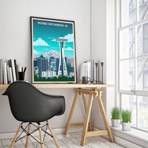 Seattle Poster – Space Needle , Washington Retro Travel Print image 8