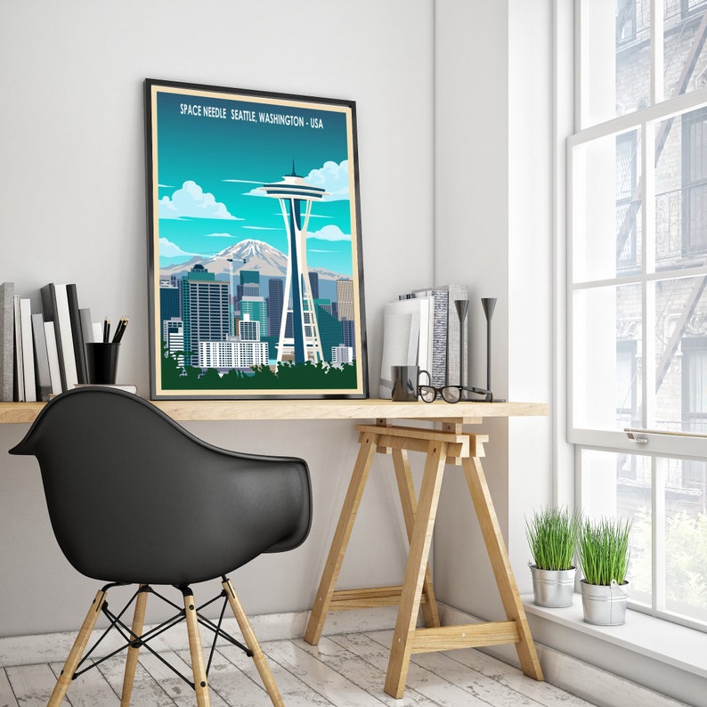 Seattle Poster – Space Needle , Washington Retro Travel Print image 8
