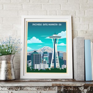 Seattle Poster – Space Needle , Washington Retro Travel Print image 6