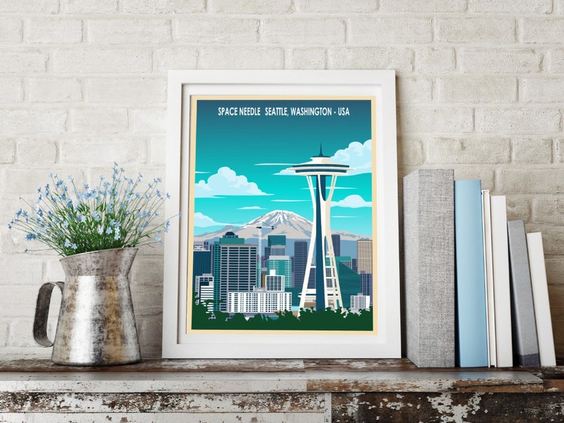 Seattle Poster – Space Needle , Washington Retro Travel Print image 6